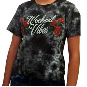 Weekend Vibes Tie Dye T-Shirt with Roses Graphic Print Top women‎ XS